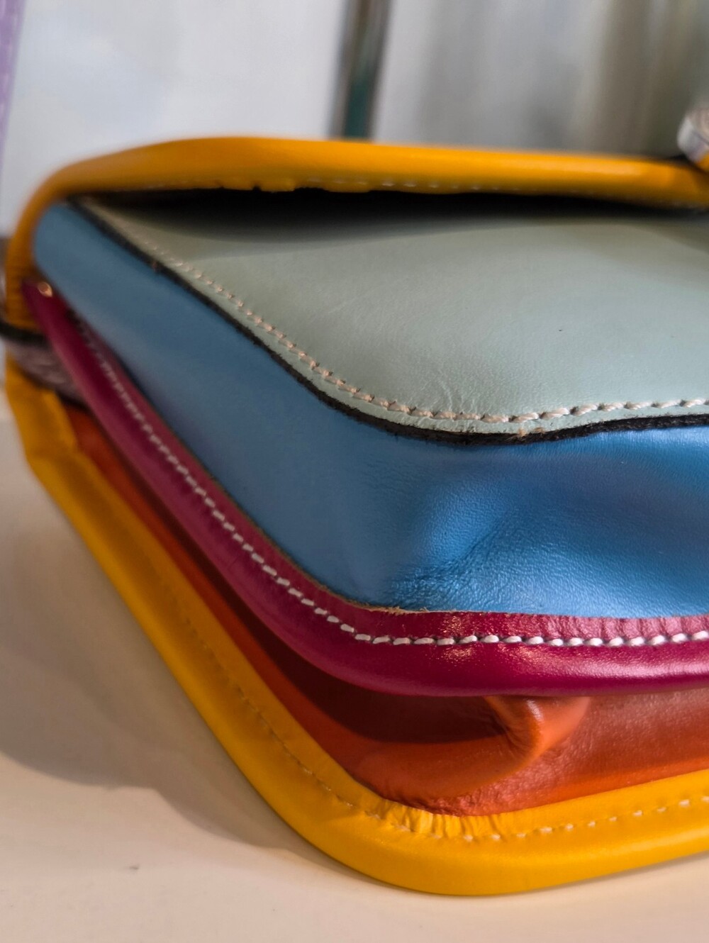 Gregorio Vera Pelle Italy Leather Colorblock Saddle Bag - Picture 7 of 12